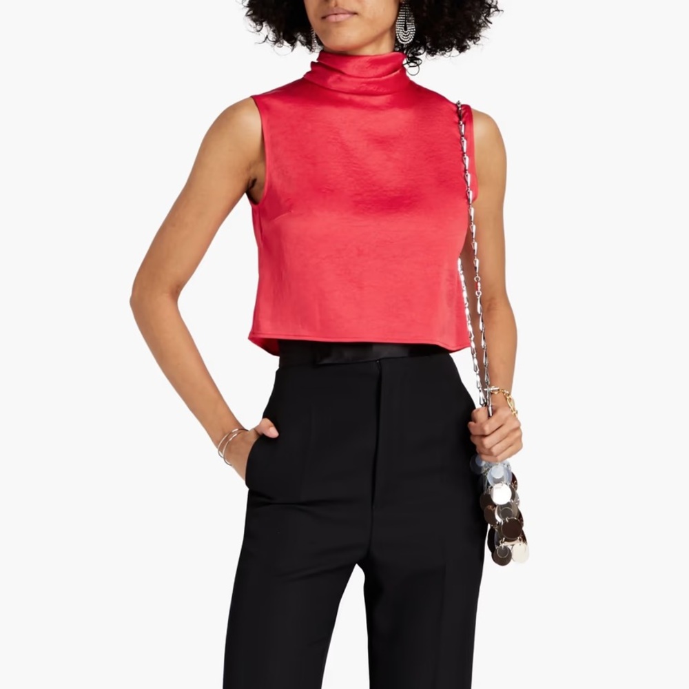 LAPOINTE NWT £604 Cropped crinkled-satin turtleneck top